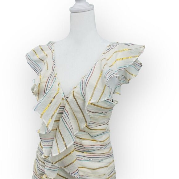 Anthropologie Tularosa Brittany Striped Ruffle Mini Dress in Marshmallow S NWT - Picture 4 of 13